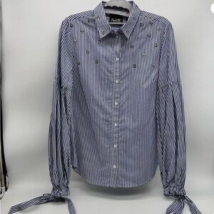 Striped Button-Up Shirt with Embellishments